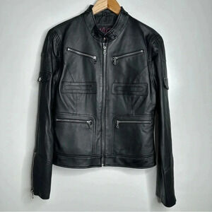 Members Only MO by Members Only Women’s Black Lambskin Moto Jacket Size Large